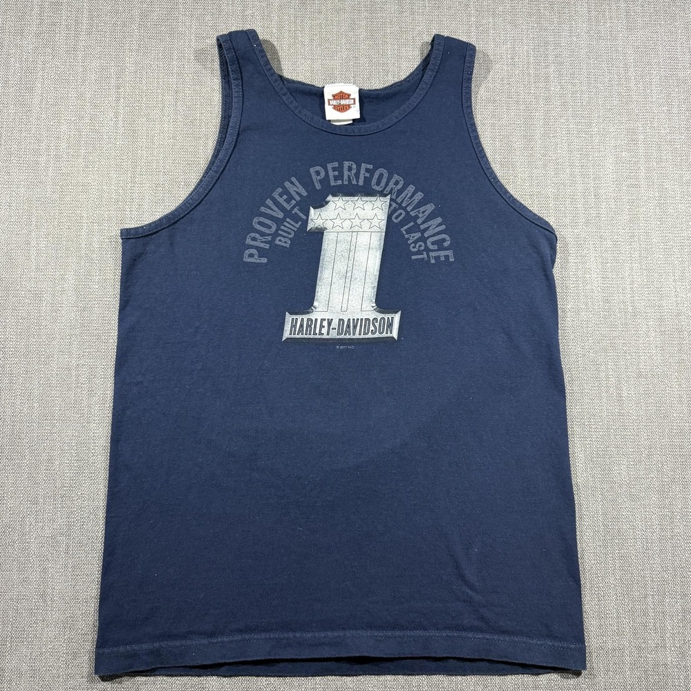 Harley-Davidson Shirt Mens Small Blue Performance 1 Tank Top Rommel Delaware